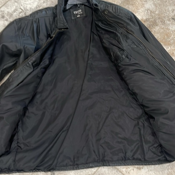 Teco men’s black Leather Jacket size XL biker 90s trench coat - Picture 12 of 16